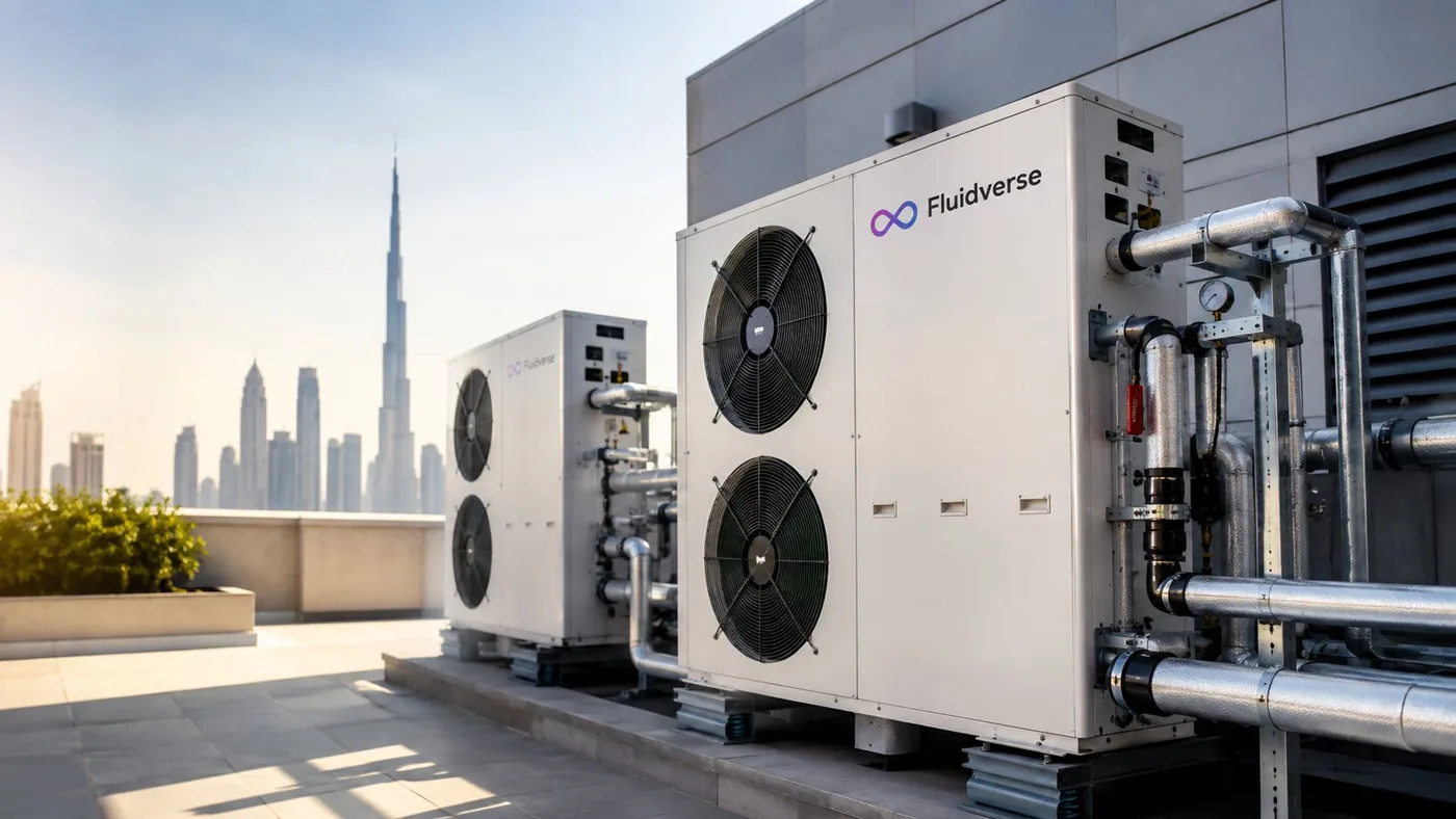 Fluidverse heat pumps installed on a Dubai rooftop